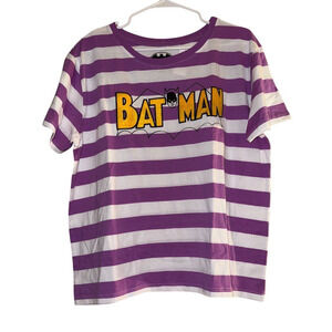 BoxLunch Women's 2XL Purple Striped Batman T-Shirt Short Sleeve Crew Neck